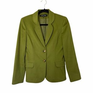 Anne Klein Cashmere Blazer Women Size 2 Green Button Closure Tailored Soft Light
